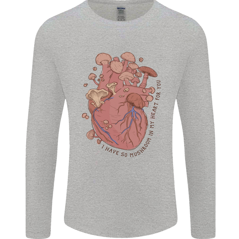 Mushroom Heart Foraging Mycology Mens Long Sleeve T-Shirt Sports Grey