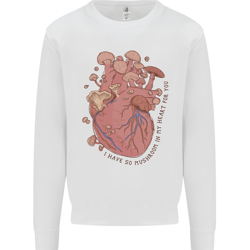 Mushroom Heart Foraging Mycology Mens Sweatshirt Jumper White