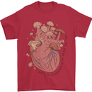 Mushroom Heart Foraging Mycology Mens T-Shirt 100% Cotton Red