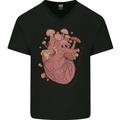 Mushroom Heart Foraging Mycology Mens V-Neck Cotton T-Shirt Black