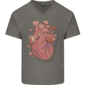 Mushroom Heart Foraging Mycology Mens V-Neck Cotton T-Shirt Charcoal