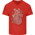 Mushroom Heart Foraging Mycology Mens V-Neck Cotton T-Shirt Red