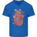 Mushroom Heart Foraging Mycology Mens V-Neck Cotton T-Shirt Royal Blue