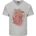 Mushroom Heart Foraging Mycology Mens V-Neck Cotton T-Shirt Sports Grey