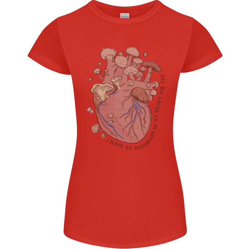 Mushroom Heart Foraging Mycology Womens Petite Cut T-Shirt Red