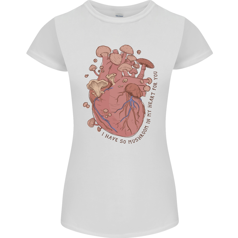 Mushroom Heart Foraging Mycology Womens Petite Cut T-Shirt White
