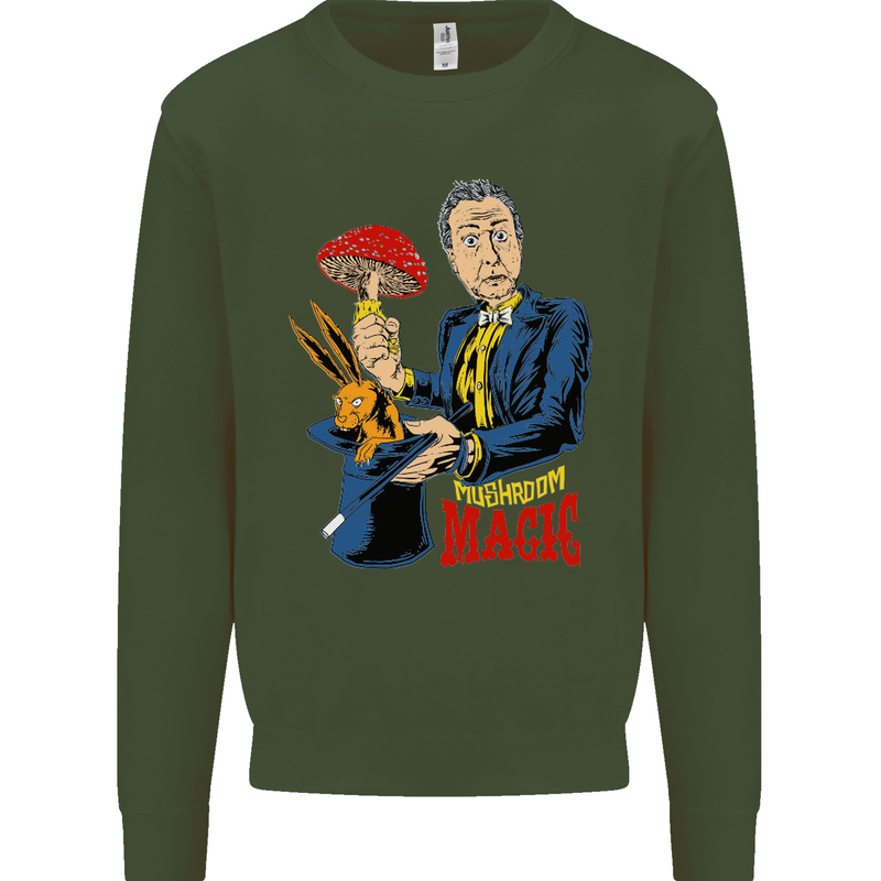 Mushroom Magic LSD Drug Culture Festival Kids Sweatshirt Jumper Forest Green
