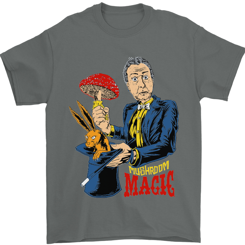 Mushroom Magic LSD Drug Culture Festival Mens T-Shirt Cotton Gildan Charcoal
