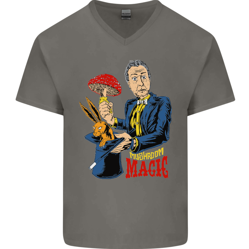 Mushroom Magic LSD Drug Culture Festival Mens V-Neck Cotton T-Shirt Charcoal