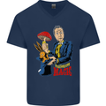 Mushroom Magic LSD Drug Culture Festival Mens V-Neck Cotton T-Shirt Navy Blue