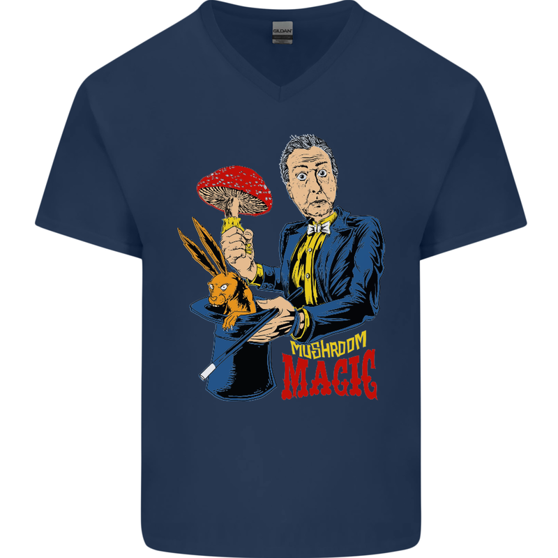 Mushroom Magic LSD Drug Culture Festival Mens V-Neck Cotton T-Shirt Navy Blue