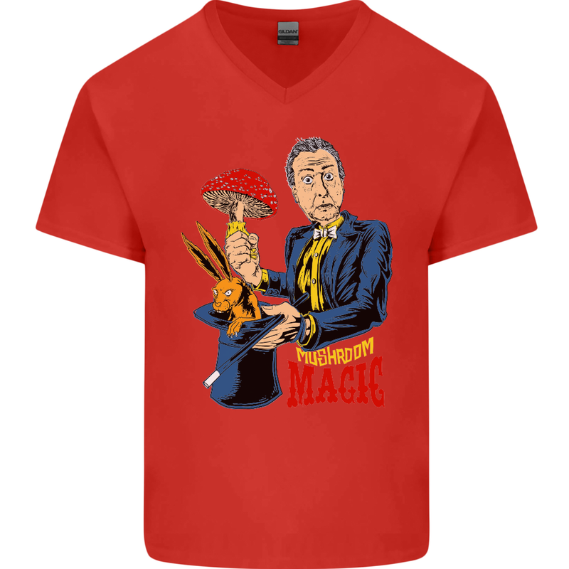 Mushroom Magic LSD Drug Culture Festival Mens V-Neck Cotton T-Shirt Red