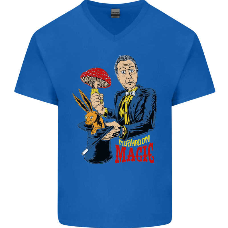 Mushroom Magic LSD Drug Culture Festival Mens V-Neck Cotton T-Shirt Royal Blue