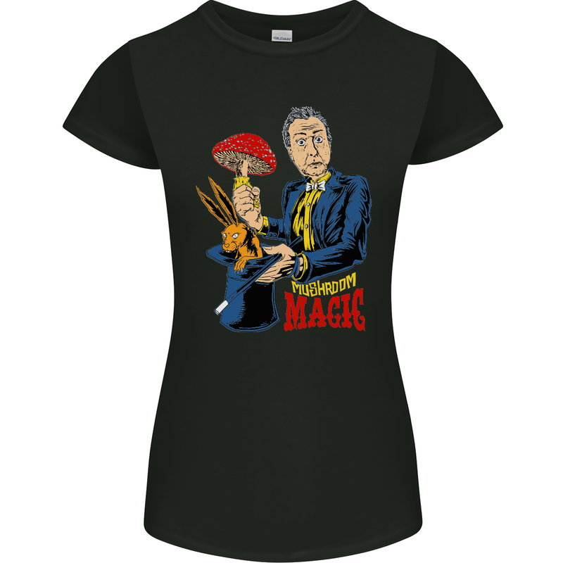 Mushroom Magic LSD Drug Culture Festival Womens Petite Cut T-Shirt Black