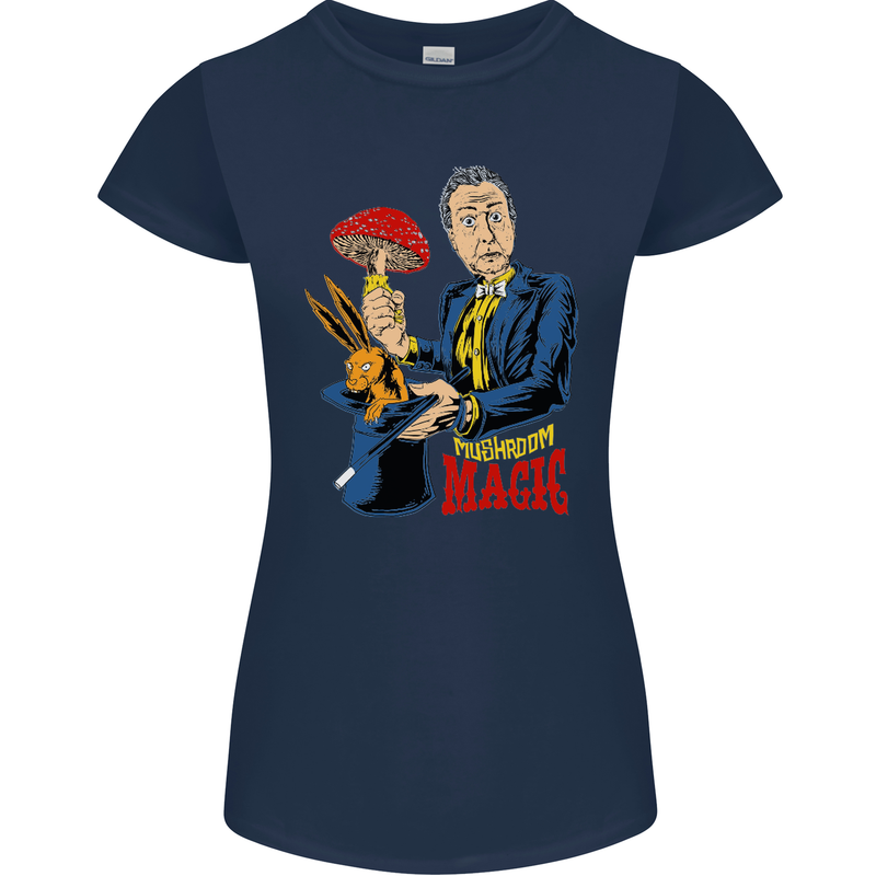 Mushroom Magic LSD Drug Culture Festival Womens Petite Cut T-Shirt Navy Blue