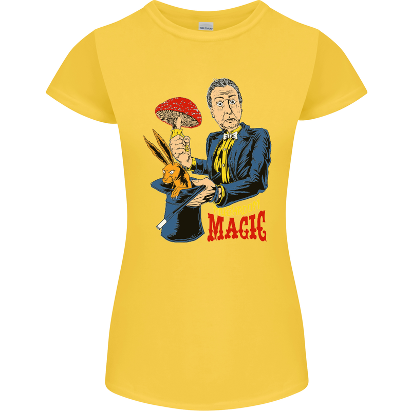 Mushroom Magic LSD Drug Culture Festival Womens Petite Cut T-Shirt Yellow