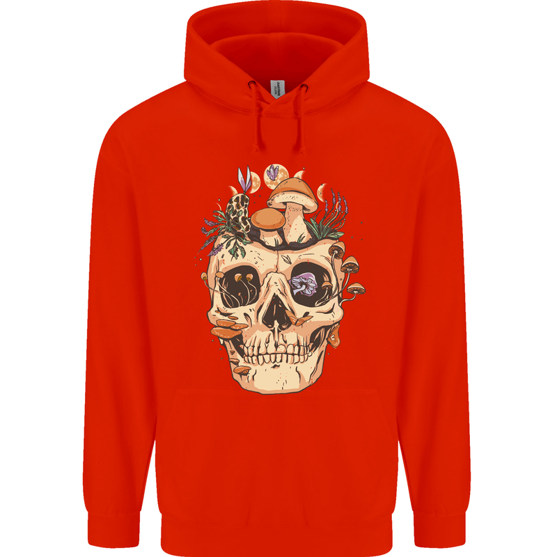 Mushroom Skull Nature Ecology Toadstool Childrens Kids Hoodie Bright Red