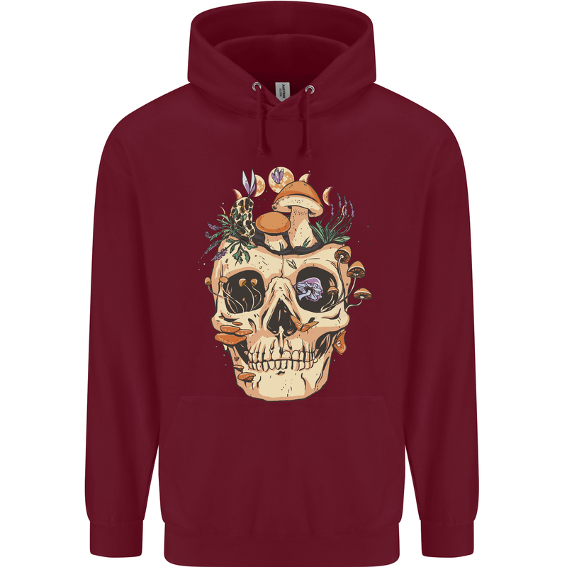 Mushroom Skull Nature Ecology Toadstool Childrens Kids Hoodie Maroon