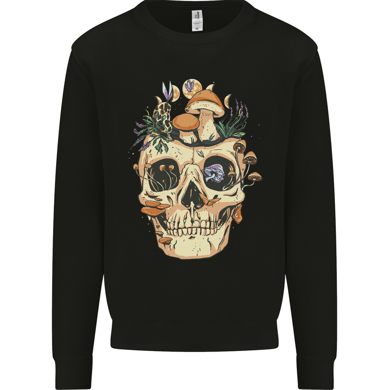 Mushroom Skull Nature Ecology Toadstool Kids Sweatshirt Jumper Black