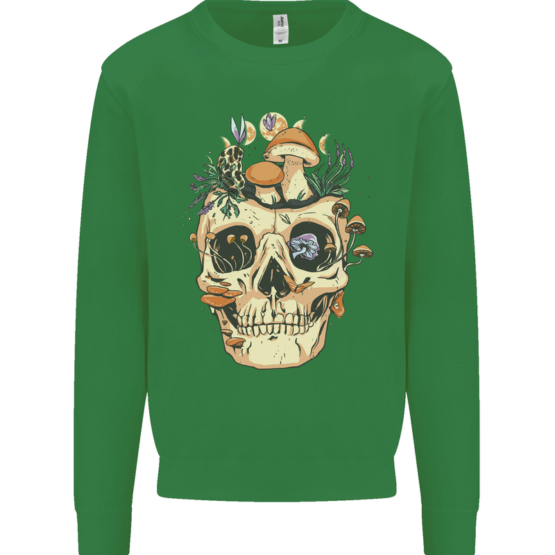 Mushroom Skull Nature Ecology Toadstool Kids Sweatshirt Jumper Irish Green
