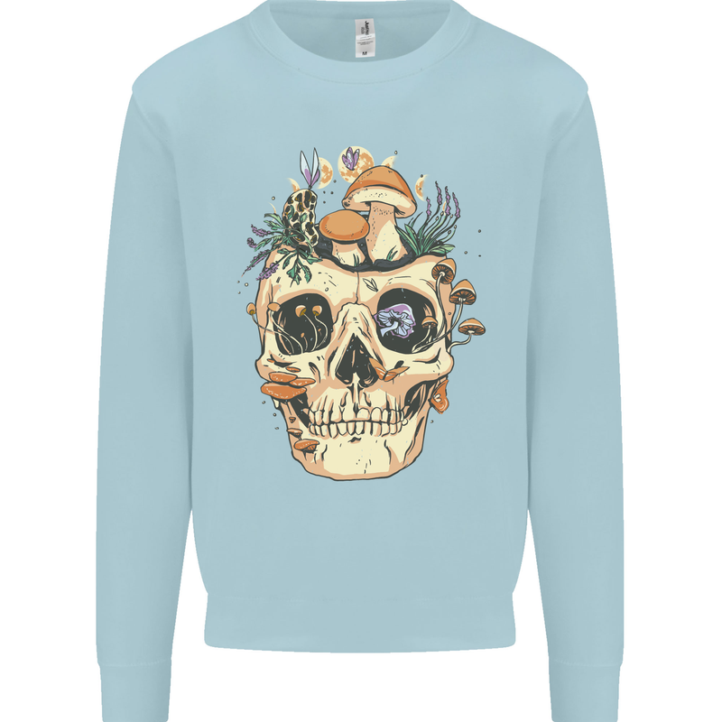 Mushroom Skull Nature Ecology Toadstool Kids Sweatshirt Jumper Light Blue