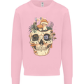 Mushroom Skull Nature Ecology Toadstool Kids Sweatshirt Jumper Light Pink