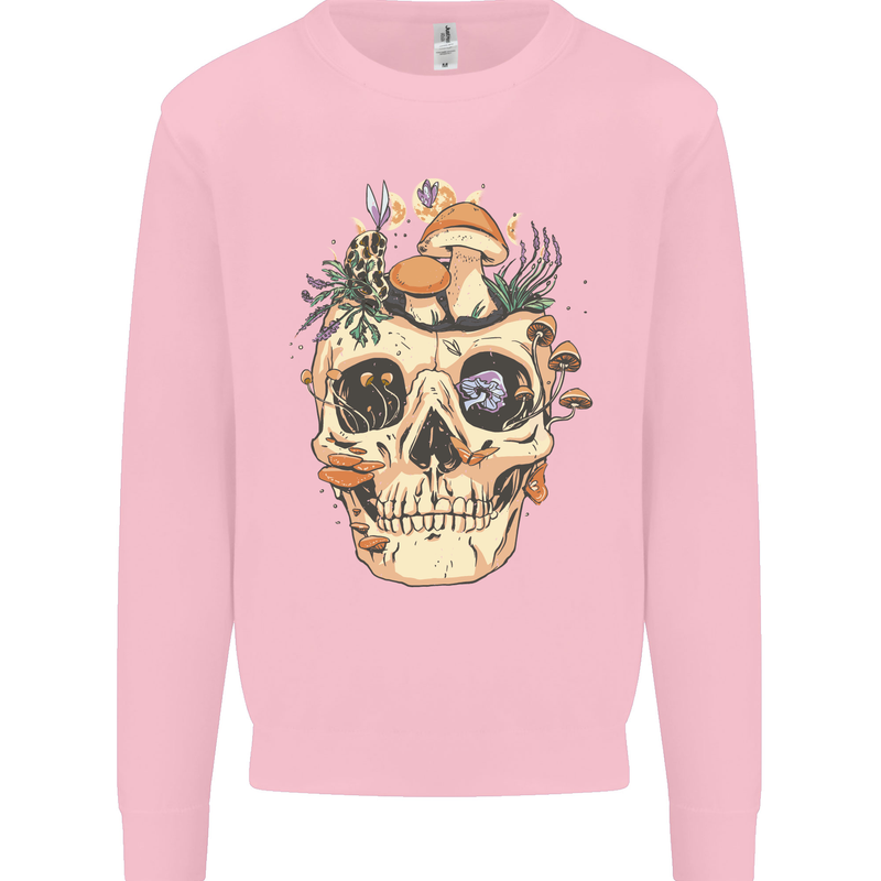Mushroom Skull Nature Ecology Toadstool Kids Sweatshirt Jumper Light Pink