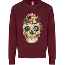 Mushroom Skull Nature Ecology Toadstool Kids Sweatshirt Jumper Maroon