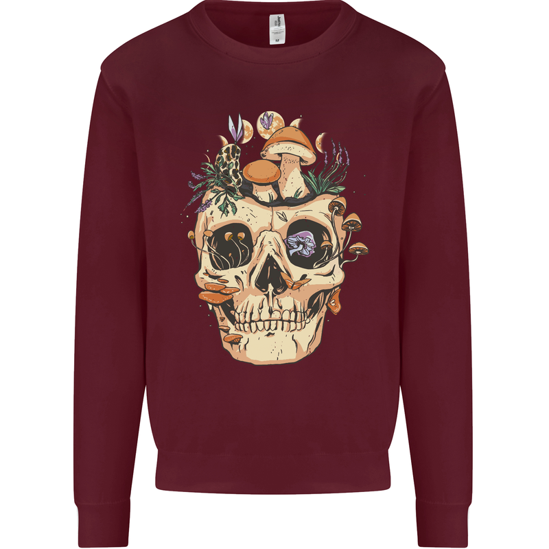 Mushroom Skull Nature Ecology Toadstool Kids Sweatshirt Jumper Maroon