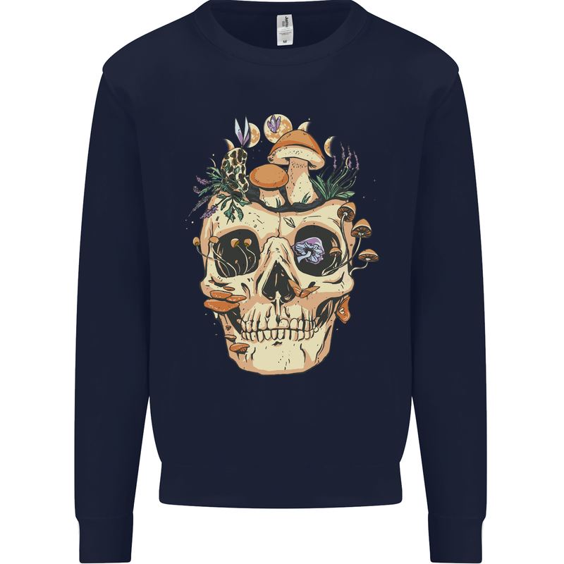 Mushroom Skull Nature Ecology Toadstool Kids Sweatshirt Jumper Navy Blue