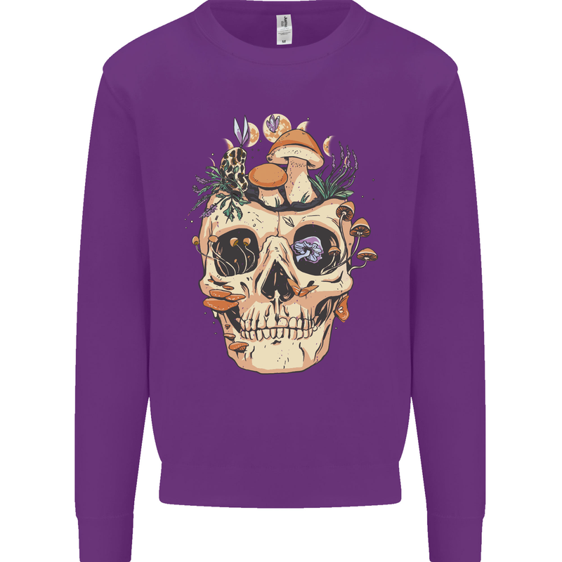 Mushroom Skull Nature Ecology Toadstool Kids Sweatshirt Jumper Purple
