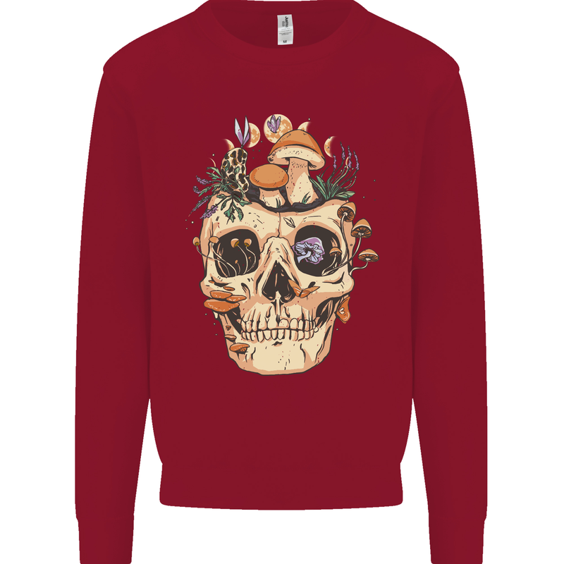 Mushroom Skull Nature Ecology Toadstool Kids Sweatshirt Jumper Red