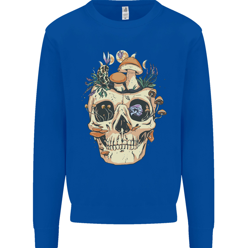 Mushroom Skull Nature Ecology Toadstool Kids Sweatshirt Jumper Royal Blue