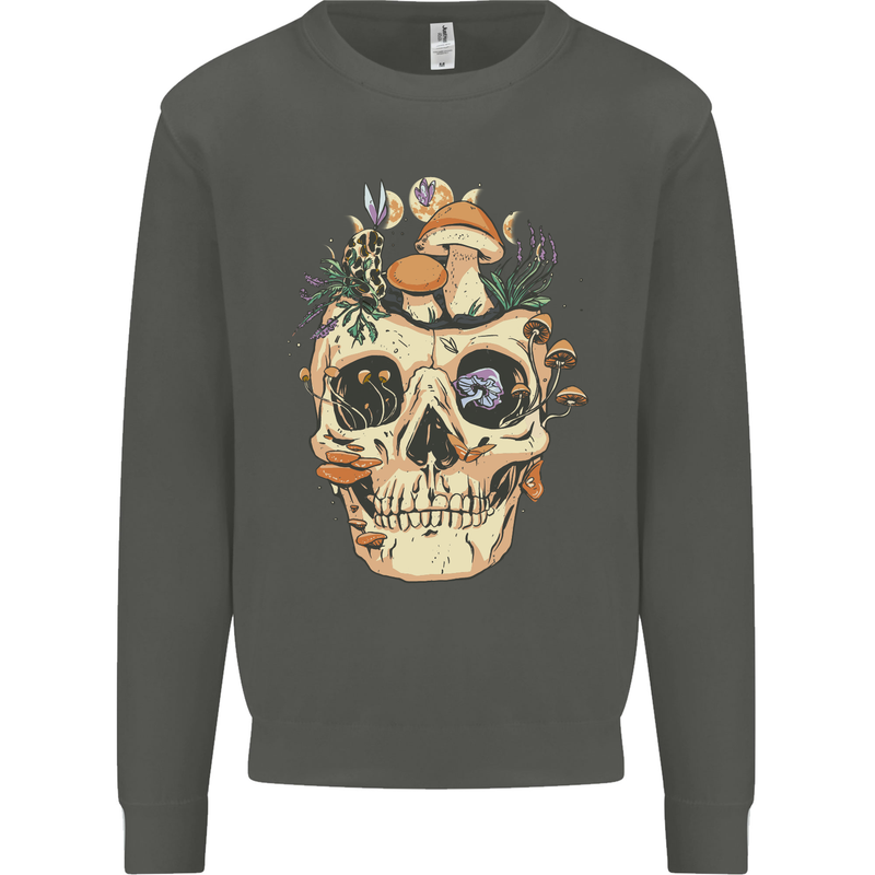 Mushroom Skull Nature Ecology Toadstool Kids Sweatshirt Jumper Storm Grey