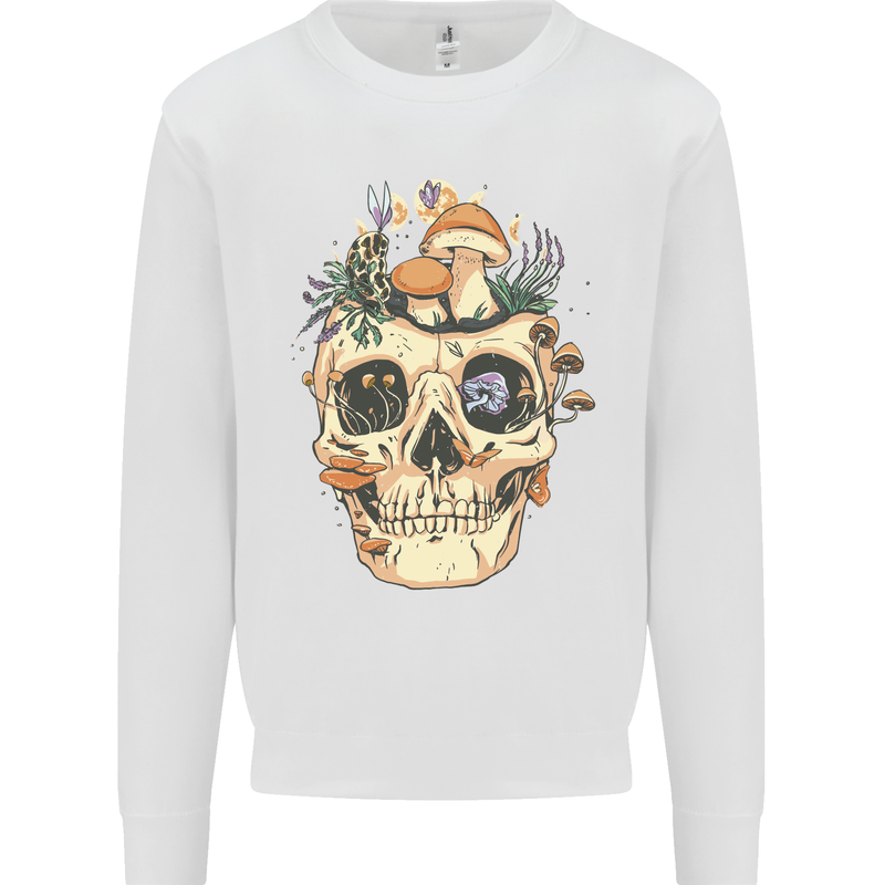 Mushroom Skull Nature Ecology Toadstool Kids Sweatshirt Jumper White