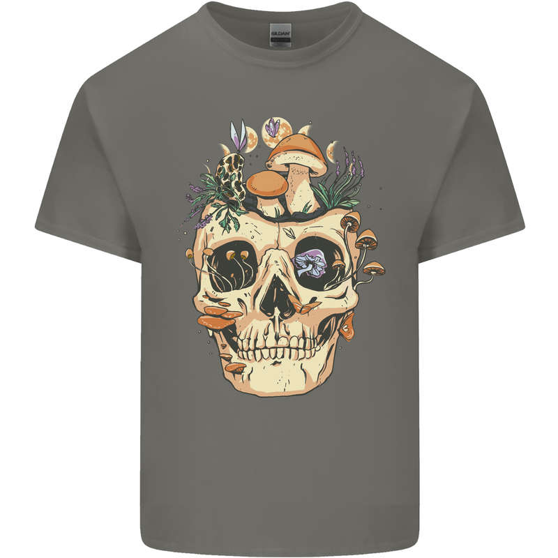 Mushroom Skull Nature Ecology Toadstool Kids T-Shirt Childrens Charcoal