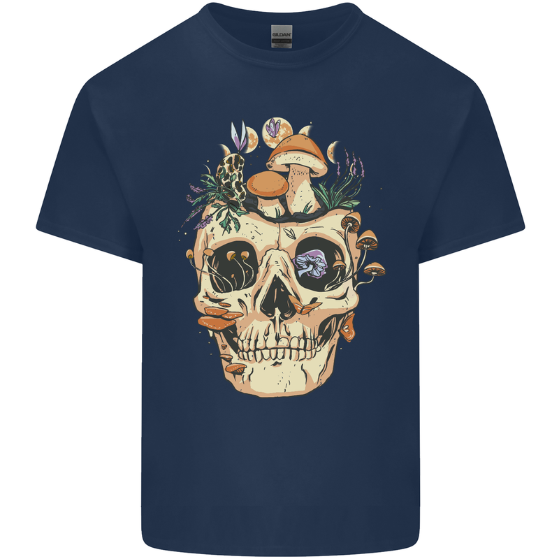 Mushroom Skull Nature Ecology Toadstool Kids T-Shirt Childrens Navy Blue