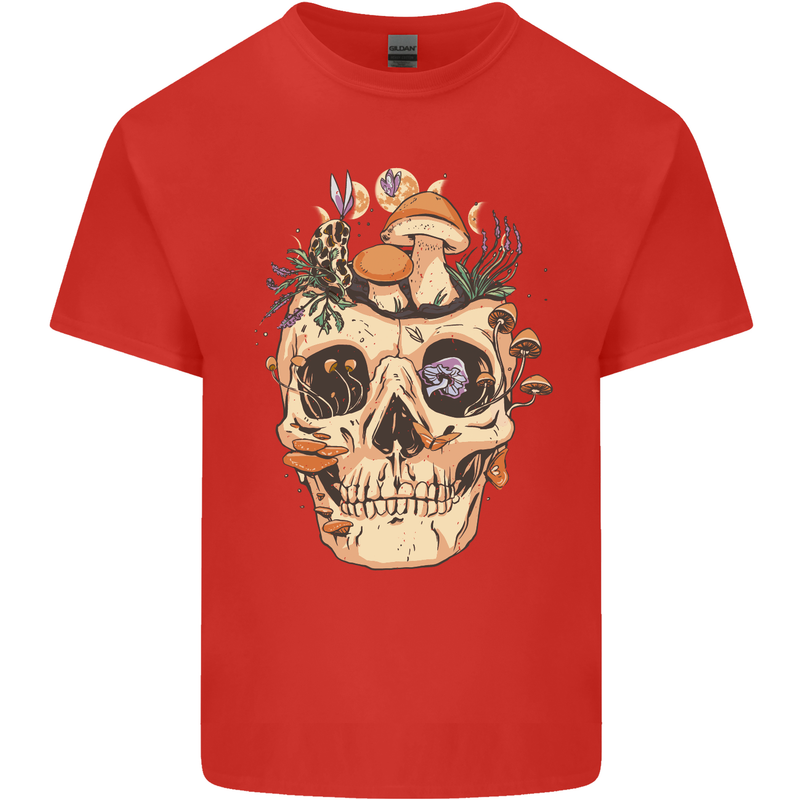Mushroom Skull Nature Ecology Toadstool Kids T-Shirt Childrens Red