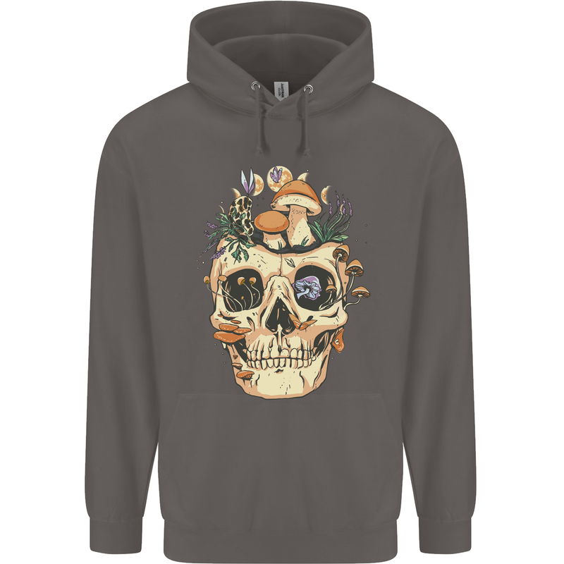 Mushroom Skull Nature Ecology Toadstool Mens 80% Cotton Hoodie Charcoal
