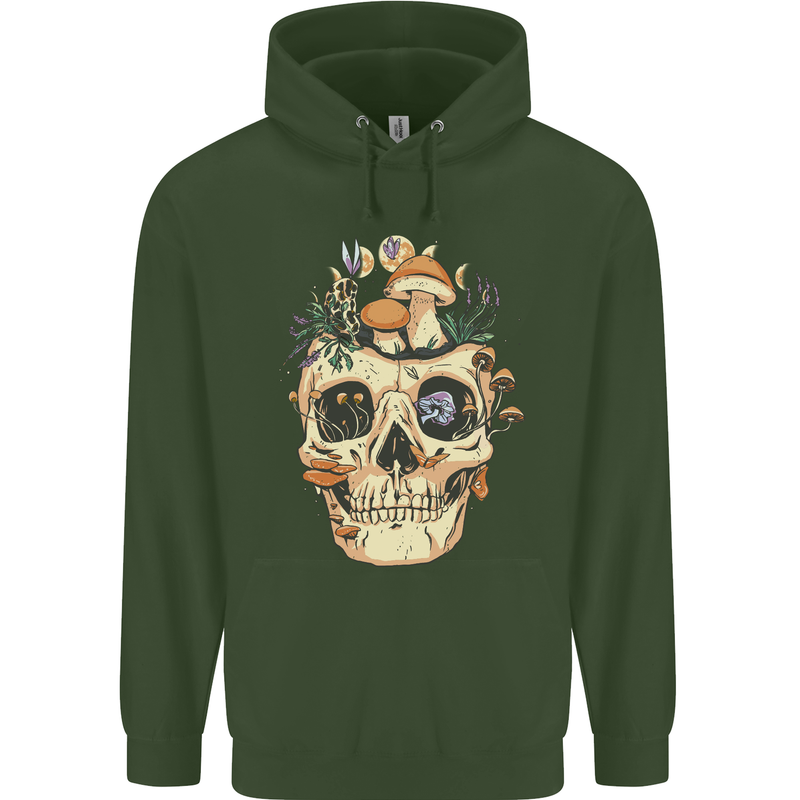 Mushroom Skull Nature Ecology Toadstool Mens 80% Cotton Hoodie Forest Green