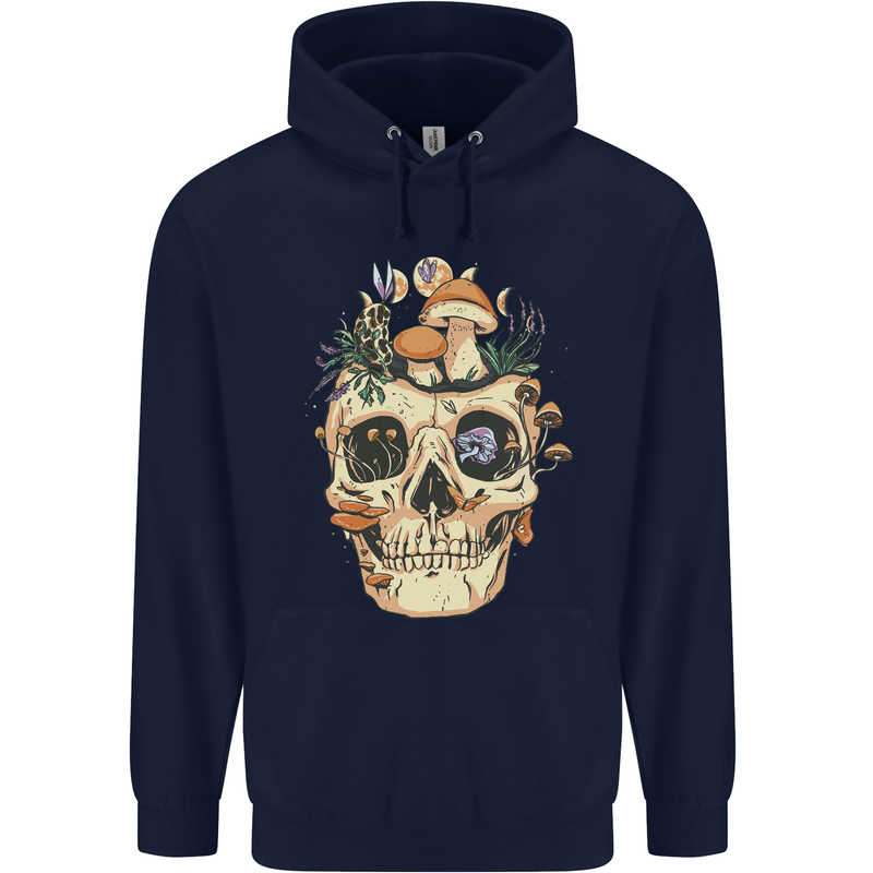 Mushroom Skull Nature Ecology Toadstool Mens 80% Cotton Hoodie Navy Blue