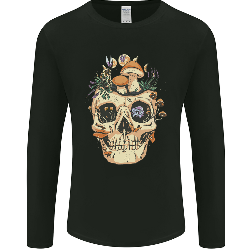 Mushroom Skull Nature Ecology Toadstool Mens Long Sleeve T-Shirt Black