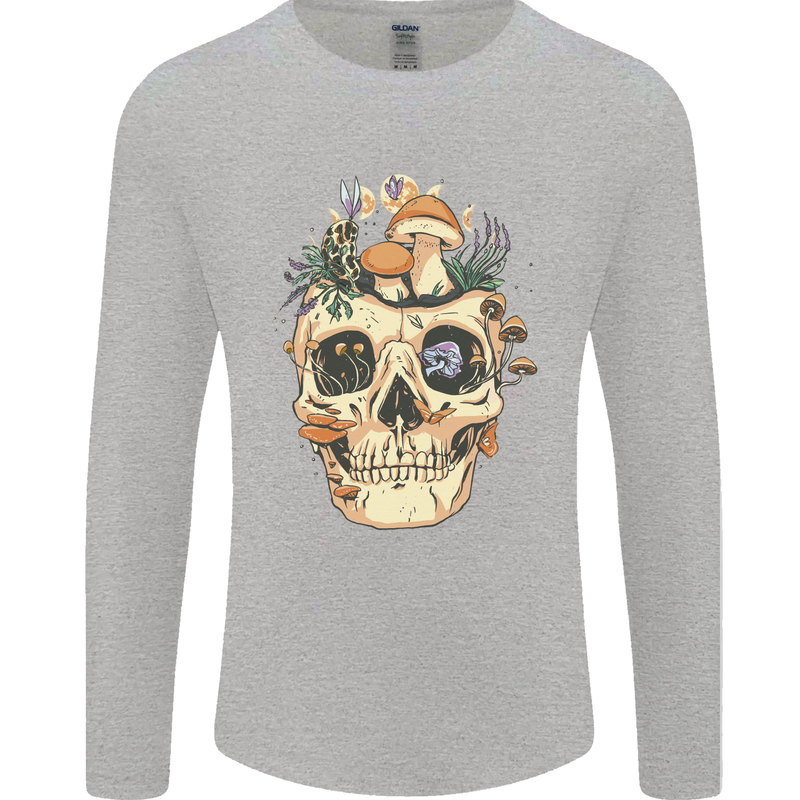 Mushroom Skull Nature Ecology Toadstool Mens Long Sleeve T-Shirt Sports Grey
