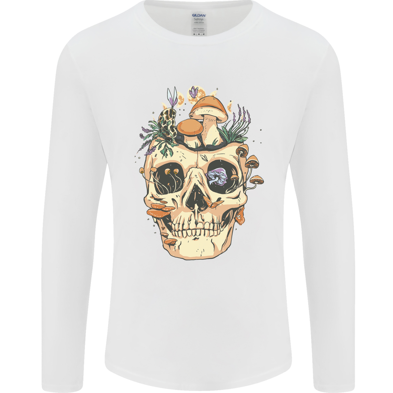 Mushroom Skull Nature Ecology Toadstool Mens Long Sleeve T-Shirt White