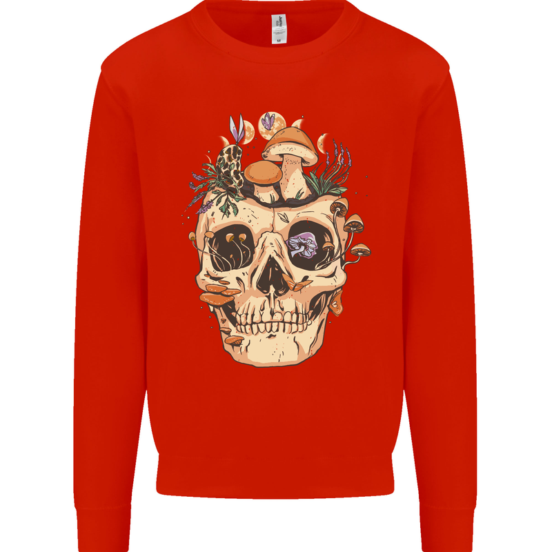 Mushroom Skull Nature Ecology Toadstool Mens Sweatshirt Jumper Bright Red