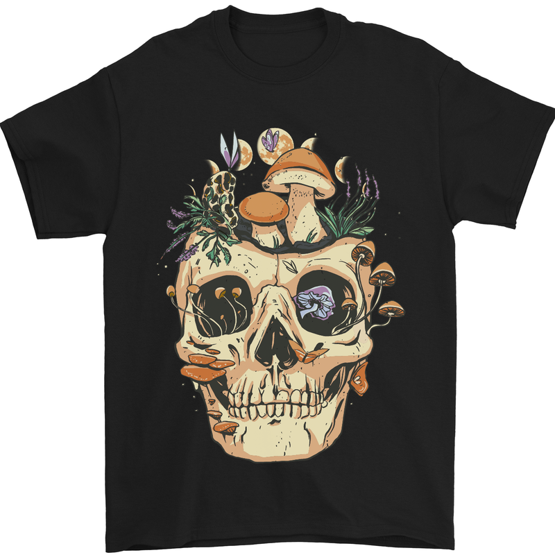 Mushroom Skull Nature Ecology Toadstool Mens T-Shirt Cotton Gildan Black