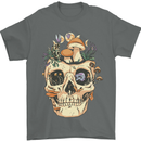 Mushroom Skull Nature Ecology Toadstool Mens T-Shirt Cotton Gildan Charcoal