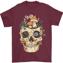 Mushroom Skull Nature Ecology Toadstool Mens T-Shirt Cotton Gildan Maroon