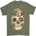 Mushroom Skull Nature Ecology Toadstool Mens T-Shirt Cotton Gildan Military Green