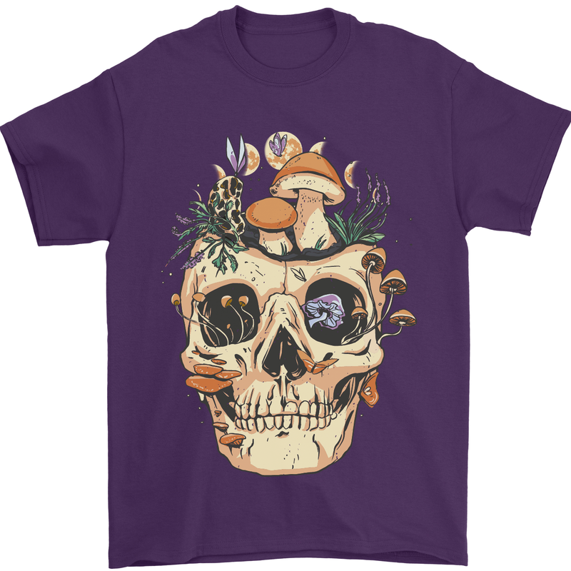 Mushroom Skull Nature Ecology Toadstool Mens T-Shirt Cotton Gildan Purple